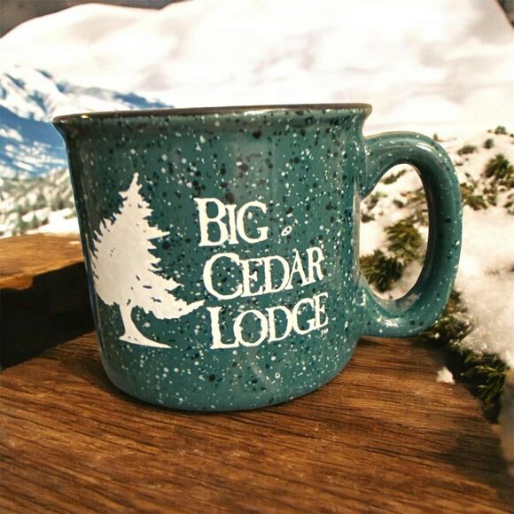 Big Cedar Lodge Missouri Large Ceramic Coffee Mug Green w White Trees - Picture 1 of 4